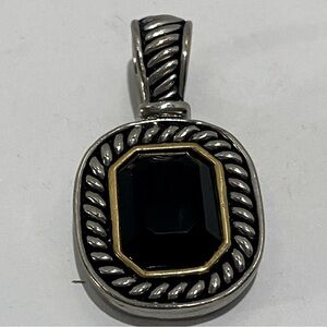 VTG Rope Design Pendant Silver & Gold Tone Black Faceted Stone Two-Tone Unmarked